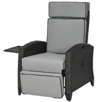 Outsunny Outdoor Recliner Chair with Adjustable Backrest, Cushion, Side Tray, Light Grey(m-2)
