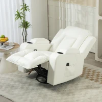 HOMCOM Swivel Massage Recliner Sofa, Overstuffed Manual Reclining Sofa, PU Leather Rocking Chair with Side Pockets, Cup Holders, for Living Room, Nursery, Cream White(m-10)
