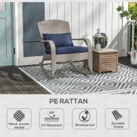 Outsunny Adirondack Chair, Outdoor Wicker Rocking Chair with High Back, Seat Cushion and Pillow for Porch, Balcony, Dark Blue(m-7)