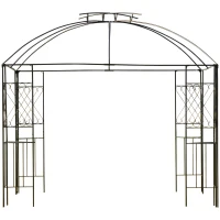 Outsunny 10' x 10' Outdoor Patio Gazebo Canopy with Double Tier Roof, Removable Mesh Nettings, Display Shelves, Beige(m-7)