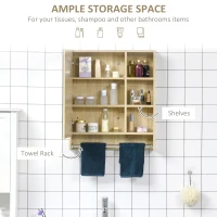 kleankin Bathroom Medicine Cabinet, 23.5" x 27.5" Wall-Mounted Bathroom Mirror Cabinet with 3 Storage Shelves, Inside Adjustable Shelf, and Towel Rack, Natural(m-5)