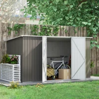 Outsunny 11.2' x 5.6' Storage Shed w/ Lockable Door, Galvanized Metal Utility Outdoor Shed for Backyard, Bike, Patio, Light Gray(m-10)
