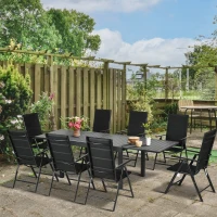 Outsunny 9-Piece Patio Dining Set for 8, Outdoor Aluminum Frames Dining Furniture Set with Expandable Table, Adjustable High Back Portable Chairs and Mesh Fabric Seats, Black(m-10)