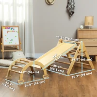 Qaba 5 in 1 Pikler Triangle Set with Ladder, Ramp, Arch, for 18-48 months, Nature Wood(m-3)