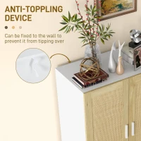 HOMCOM Boho Kitchen Cabinet, Buffet Cabinet with 2 Rattan Doors and Adjustable Shelves for Dining Room, White and Natural(m-7)