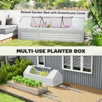 Outsunny 8.6 x 3 x 1ft Raised Garden Bed with Mini Greenhouse, Galvanized Raised Garden Bed with Cover for Herbs and Vegetables, Small Greenhouse for Patio Garden Balcony, White and Silver(m-4)