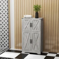 HOMCOM Farmhouse Kitchen Pantry, Freestanding Kitchen Pantry Storage Cabinet with Barn Doors and Adjustable Shelves, Grey(m-1)