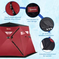Outsunny 4 Person Insulated Ice Fishing Shelter, 360-Degree View, Pop-Up Portable Ice Fishing Tent with Carry Bag, Two Doors and Anchors for Low-Temp -22℉, Red(m-7)