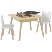 Qaba 3 Piece Kids Table and Chair Set with Convertible Desk with Storage, 3 in 1 Toddler Table and Chair Set for Nursery(m-11)