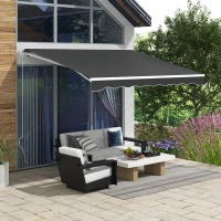 Outsunny 10' x 8' Electric Awning, Retractable Awning, UV Protection Sun Shade Shelter with Remote Controller and Manual Crank Handle for Deck, Balcony, Yard, Dark Gray(m-2)