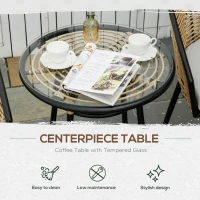 Outsunny 3 Piece Patio Set, Outdoor Bistro Furniture, PE Rattan Wicker Table and Chairs, Cushioned, Barrel Style, Cream White(m-6)