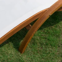 Outsunny Outdoor Wood Sling Chaise Lounge Reclining Garden Mesh Lounger Patio Chair with Headrest Cream(m-9)
