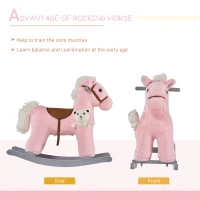 Qaba Kids Plush Ride-On Rocking Horse with Bear Toy, Children Chair with Soft Plush Toy & Fun Realistic Sounds, Pink(m-5)