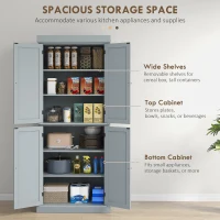 HOMCOM 72" Kitchen Cabinet, Pantry Storage Cabinet with Doors and Shelves, Freestanding Food Pantry Cabinet, Gray(m-4)