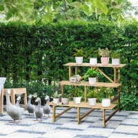 Outsunny 39.5'' L x 31.5" W x 31.5"H 3 Tier Flower Stand Wood Planter Ladder Display  Rack for Garden Indoor Outdoor Backyard Storage Shelf Unit(m-7)