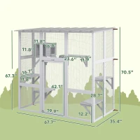 PawHut Catio Outdoor Cat Enclosure, Window Box Wooden Cat House with Bridge Platforms, White(m-3)