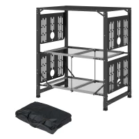 Outsunny Aluminum Camping Kitchen, Folding Cook Station with Carrying Bag, 4 Side Tables, 2 Shelves for BBQ, RV, Picnic, Black(m-2)