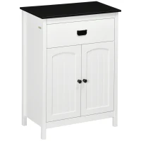 kleankin Bathroom Cabinet with Drawer, Freestanding Storage Organizer with Double Doors, Adjustable Shelf White(m-11)