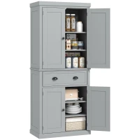 HOMCOM 72.5" Kitchen Cabinet, Pantry Storage Cabinet with Doors and Shelves, Freestanding Food Pantry Cabinet, Gray(m-11)