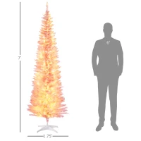 HOMCOM 7ft Pencil Christmas Tree, Slim Artificial Christmas Tree with Realistic Branches and Warm White LED Lights, Pink(m-3)