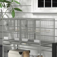 PawHut Large Double Rolling Metal Bird Cage Bird House w/ Removable Tray Storage Shelf(m-9)