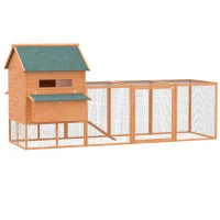 PawHut 137" Chicken Coop Wooden Large Hen House Deluxe Rabbit Hutch Lockable Poultry Cage Backyard with Nesting Box and Run, Orange(m-2)