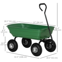 Outsunny Steel Garden Cart with Handle and 10" Pneumatic Tires, Utility Wagon Cart for Garden, Patio, Lawn, 551 lbs Capacity(m-3)