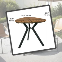 Outsunny 35.4" Outdoor Dining Table with Slatted Acacia Wood Leaf Tabletop, Patio Table with Steel Legs for Garden, Yard, Teak(m-3)