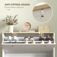 HOMCOM 2 Drawers Shoe Storage Cabinet with Adjustable Shelves for 16 Pairs of Shoes, White(m-7)