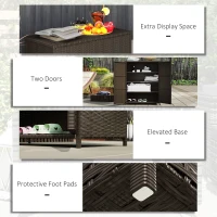 Outsunny Rattan Wicker Outdoor Storage Cabinet with 4 Shelves and 2 Doors for Garden Pool Towel Storage, Coffee(m-7)