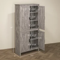 HOMCOM 64" 4-Door Kitchen Pantry, Freestanding Storage Cabinet with 3 Adjustable Shelves for Kitchen, Gray Oak(m-3)