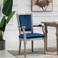 HOMCOM Vintage Dining Chair with High Back, Thick Sponge Padded Seat and Section Armrest with Wood Frame, Blue(m-10)