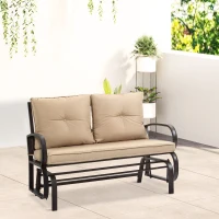 Outsunny 2-Person Outdoor Glider Chair, Patio Double Rocking Loveseat with Steel Frame and Cushions for Backyard, Garden and Porch, Khaki(m-8)