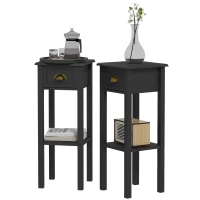 HOMCOM 2-Tier Side Tables Set of 2 with Drawer and Shelf, 2 Pieces End Tables for Living Room and Hallway, Black(m-1)