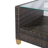 Outsunny 4 Pieces Patio Furniture Sets with Cushions, PE Rattan Wicker Conversation Chairs with Two-Tier Coffee Table for Backyard Porch Garden Poolside and Deck, Beige(m-9)