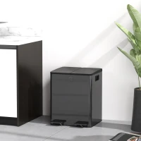 HOMCOM Dual Garbage Bin, Soft-Close Trash Can with Foot Pedal, 2 x 20 Liter Garbage Can with Removable Inner Buckets, Black(m-8)