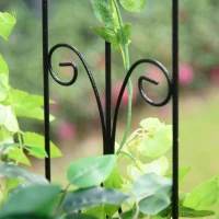 Outsunny 86" Garden Arch Arbor, Metal Arch Trellis with Gate and Planter Baskets, Garden Archway for Climbing Vines, Wedding Ceremony Decoration, Flourishes & Arrow Tips, Black(m-9)