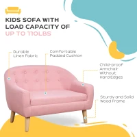 Qaba 2-Seat Kids Sofa, Toddler Sofa Couch, Linen-Like Fabric & Wood Frame Sofa Chair for Ages 3-7, 11" High Seat, Pink(m-6)