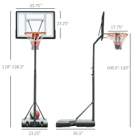 Soozier Portable Basketball Hoop System Stand with Backboard, Wheels, Height Adjustable 8FT-10FT for Outdoor Use, Black(m-3)