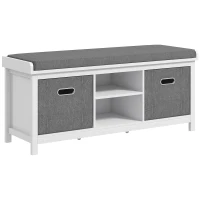 HOMCOM Shoe Storage Bench with Seat, Entryway Bench Seat with Cushion, 2 Drawers and Adjustable Shelf for Hallway, White(m-11)