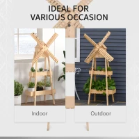 Outsunny Outdoor Plant Stand, 2 Tier Wood Flower Stand with Windmill, Garden Decor Plant Shelf with Built-in Mini Bird House, Great for Indoor/Outdoor(m-7)