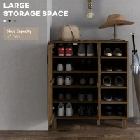 HOMCOM Shoe Storage with Double Doors and Open Shelves 17 Pair Shoe Storage Organizer for Entryway Hallway Walnut(m-4)