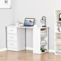 HOMCOM Computer Desk, 47" Writing Table with 3-Tier Shelves and 3 Reversible Drawers for Home Office, Bedroom, White(m-1)