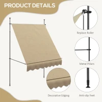 Outsunny 6.5' x 4' Manual Retractable Awning, Non-Screw Patio Awning, UV Resistant for Window or Door, Beige(m-7)