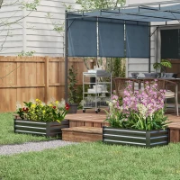 Outsunny Set of 2 Galvanized Raised Beds for Garden, Outdoor Planter Box for Flowers, Herbs and Vegetables, Grey(m-8)