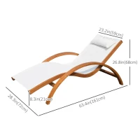 Outsunny Outdoor Wood Sling Chaise Lounge Reclining Garden Mesh Lounger Patio Chair with Headrest Cream(m-3)