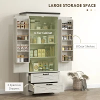 HOMCOM Farmhouse Kitchen Pantry Storage Cabinet, 64" Freestanding Kitchen Pantry Cabinet with Drawers, Distressed White(m-5)