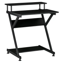 HOMCOM Industrial Computer Desk with Monitor Shelf, R Shaped Writing Table for Home Office, Black(m-1)