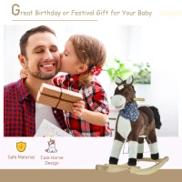 Qaba Kids Plush Ride-On Rocking Horse Toy Cowboy Rocker with Fun Realistic Sounds for Child 3-6 Years Old, Brown(m-4)