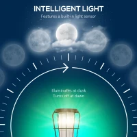 Outsunny Set of 2 Solar or USB Rechargeable Lamp Set LED Accent Lantern Light with Bottom Shelf for Garden Porch Lawn(m-5)